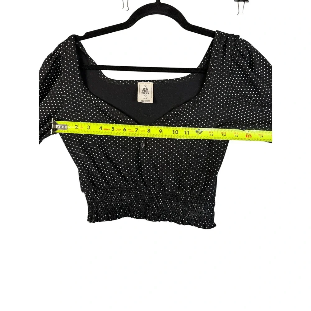 We The Free Free People Black Polka Dot Smocked Crop Top Puff Sleeve XS